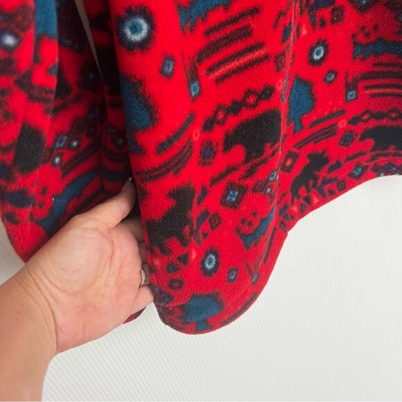 L.L. Bean Red and Black Patterned Fleece Pullover - Picture 6 of 12